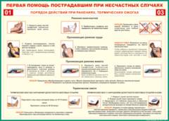 Таблица "Порядок действий при ранениях и термических ожогах" (100х140 сантиметров, винил) - fgospostavki.ru - Мегион