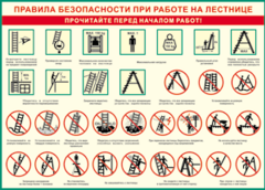 Таблица "Правила безопасности при работе на лестнице" (100х140 сантиметров, винил) - fgospostavki.ru - Мегион