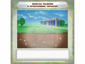 Магнитно-маркерная доска "Макеты убежищ и простейших укрытий" с комплектом фолий и тематических магнитов - fgospostavki.ru - Мегион