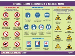 Таблица демонстрационная "Правила техники безопасности в кабинете химии" (винил 100х140) - fgospostavki.ru - Мегион
