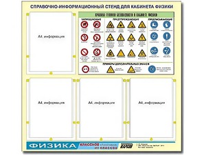Стенд информационный "Правила техники безопасности в кабинете физики" (80х75, 4 кармана) - fgospostavki.ru - Мегион
