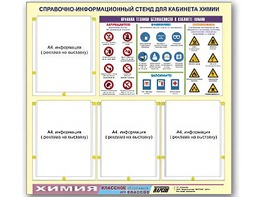 Стенд информационный "Правила техники безопасности в кабинете химии" (80х75, 4 кармана) - fgospostavki.ru - Мегион